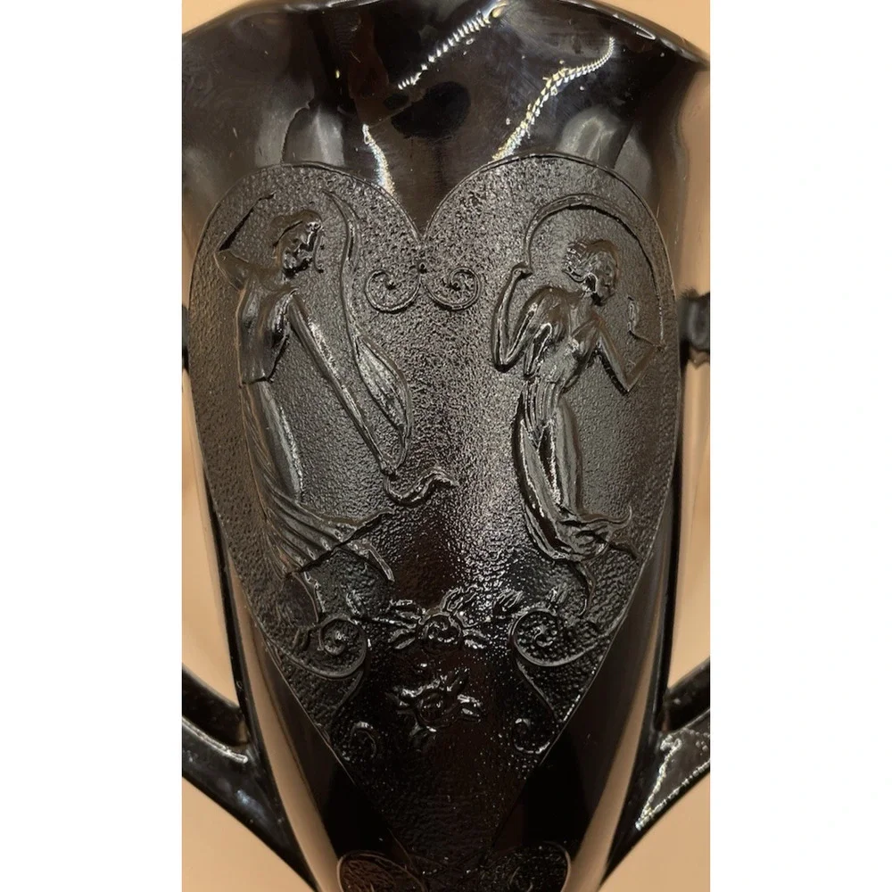 Vintage L.E. Smith Black Amethyst Glass Vase- Art Deco Two Dancing Nymphs
